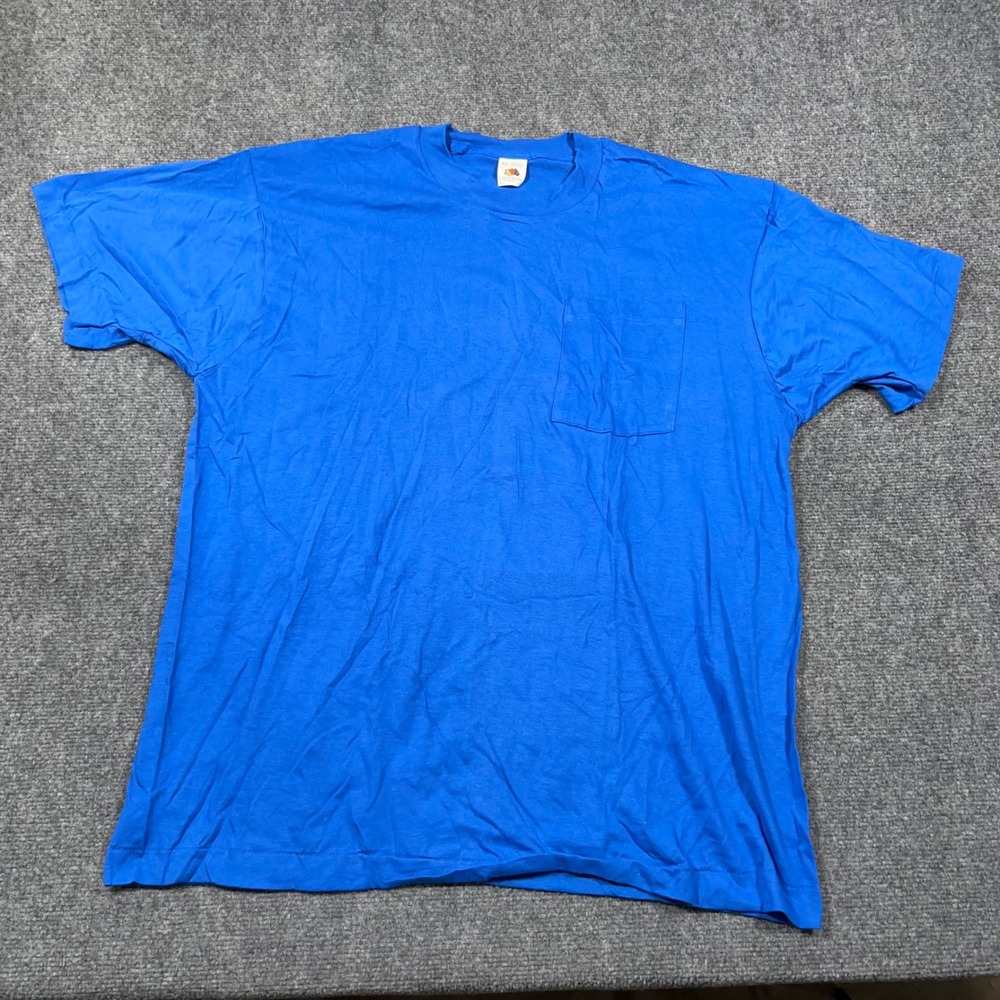 Fruit of the Loom Vintage Pocket T-Shirt Mens XXL Solid Cotton Blue Made in USA